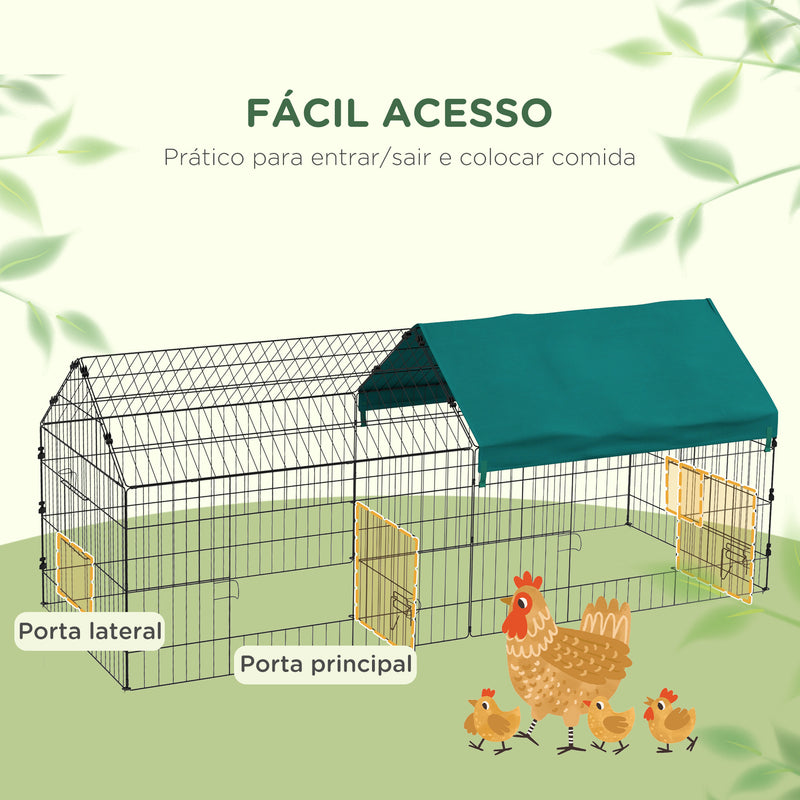 Gaiola para Animais Pequenos Gaiola para Roedores de Aço com Porta e Toldo para Coelhos Chinchilas Galinhas 185x75x75 cm Verde