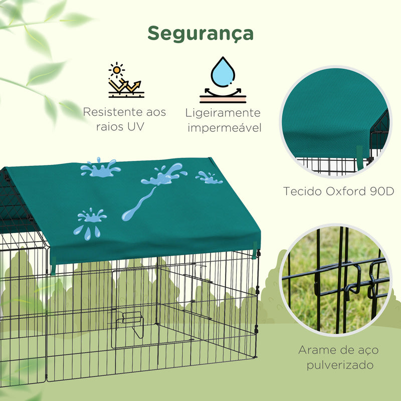 Gaiola para Animais Pequenos Gaiola para Roedores de Aço com Porta e Toldo para Coelhos Chinchilas Galinhas 185x75x75 cm Verde