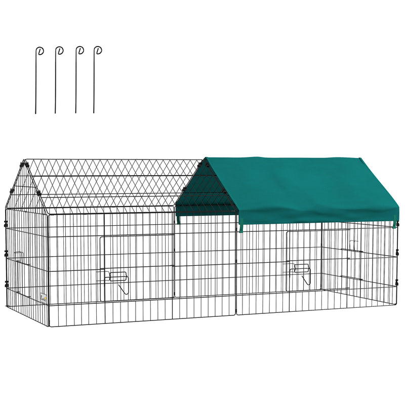 Gaiola para Animais Pequenos Gaiola para Roedores de Aço com Porta e Toldo para Coelhos Chinchilas Galinhas 185x75x75 cm Verde