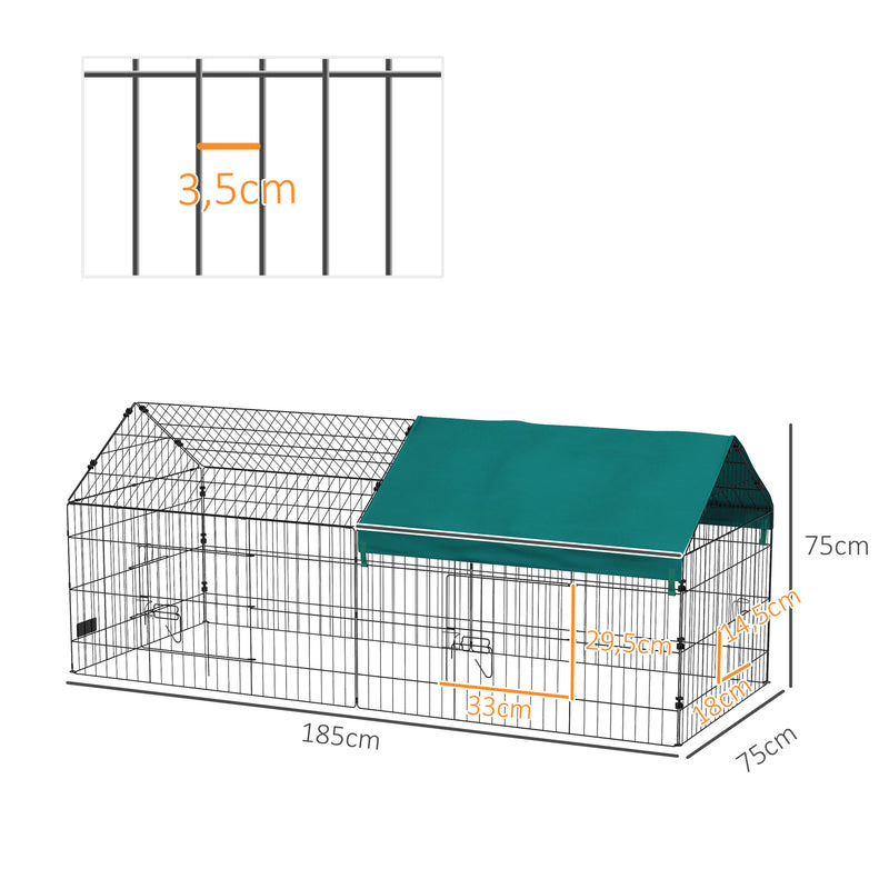 Gaiola para Animais Pequenos Gaiola para Roedores de Aço com Porta e Toldo para Coelhos Chinchilas Galinhas 185x75x75 cm Verde