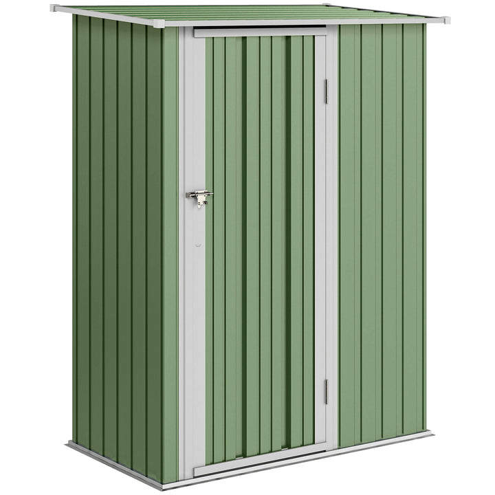 Abrigo de Jardim 1,07? 142x84x189 cm Abrigo de Armazenamento Galvanizado Abrigo de Ferramentas com Teto Inclinado e Porta para Varanda Exterior Verde Claro