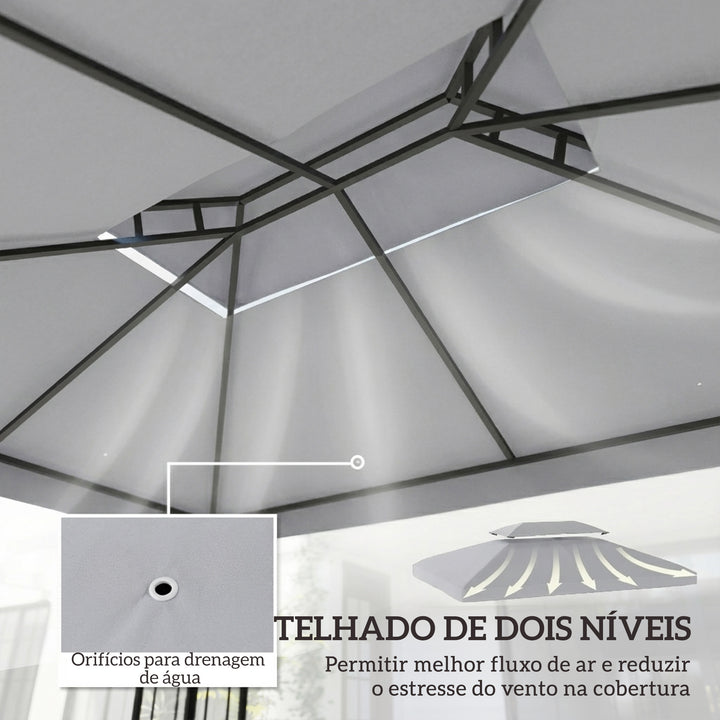 Teto de Substituição para Pérgola, 4x3 m, Cobertura de Substituição com Teto Duplo, 10 Orifícios de Drenagem e Proteção UV, APENAS Toldo de Substituição para Pavilhão, Cinzento Claro