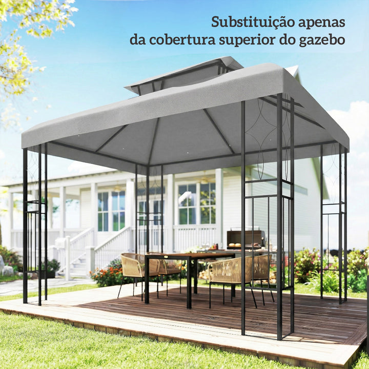 Teto de Substituição para Pérgola, 4x3 m, Cobertura de Substituição com Teto Duplo, 10 Orifícios de Drenagem e Proteção UV, APENAS Toldo de Substituição para Pavilhão, Cinzento Claro