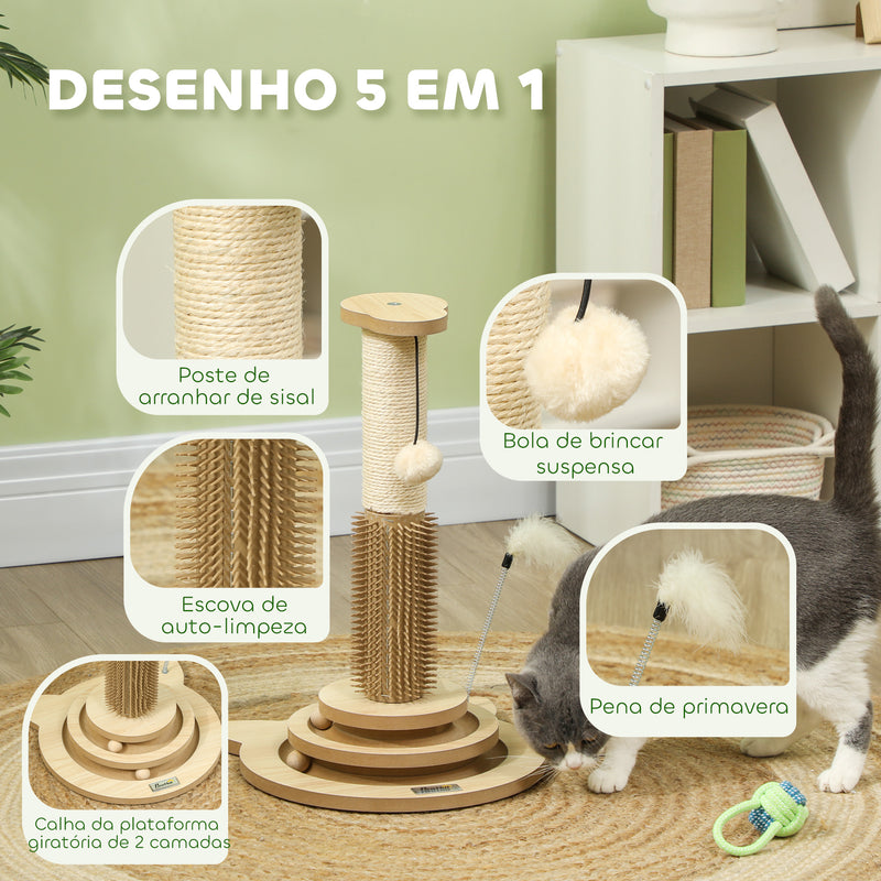 Arranhador para Gatos 49 cm Mini Arranhador para Gatos com Poste de Sisal Calhas com Bola de Jogar Pena e Bola de Brincar Carvalho