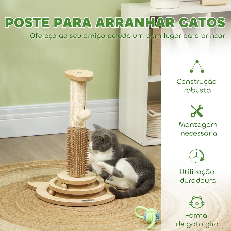 Arranhador para Gatos 49 cm Mini Arranhador para Gatos com Poste de Sisal Calhas com Bola de Jogar Pena e Bola de Brincar Carvalho