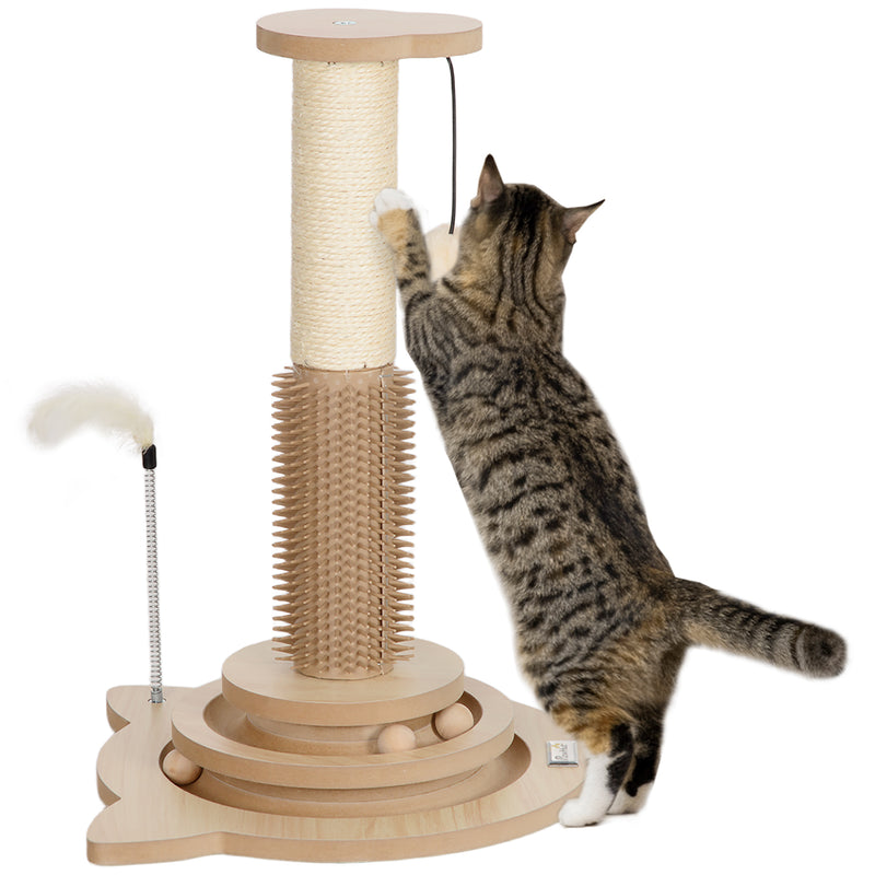 Arranhador para Gatos 49 cm Mini Arranhador para Gatos com Poste de Sisal Calhas com Bola de Jogar Pena e Bola de Brincar Carvalho