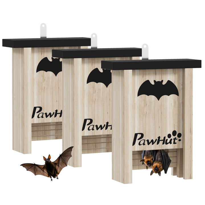 Conjunto de 3 Refúgios para Morcegos Caixas de Madeira para Exterior, Jardim Horta ou Quinta com Plataforma de Aterragem e Fácil de Pendurar 18x6x22,5 cm