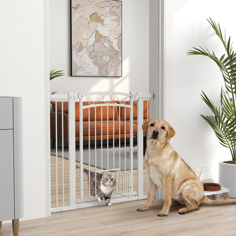 Barreira de Segurança para Cães Extensível 76-102 cm Barreira para Animais de Estimação Barreira para Cães com 2 Extensões Duplo Bloqueio para Escada Porta Branco