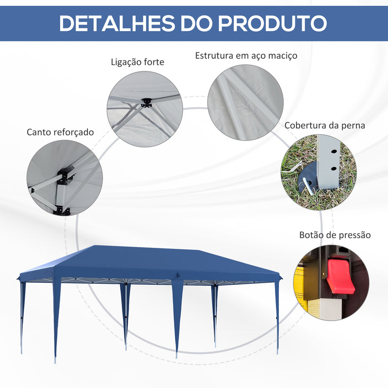 Tenda Dobrável 6x3 Tenda de Jardim Portátil com Bolsa de Transporte Tecido Oxford Estrutura de Aço para Exterior Festas Acampamento Azul