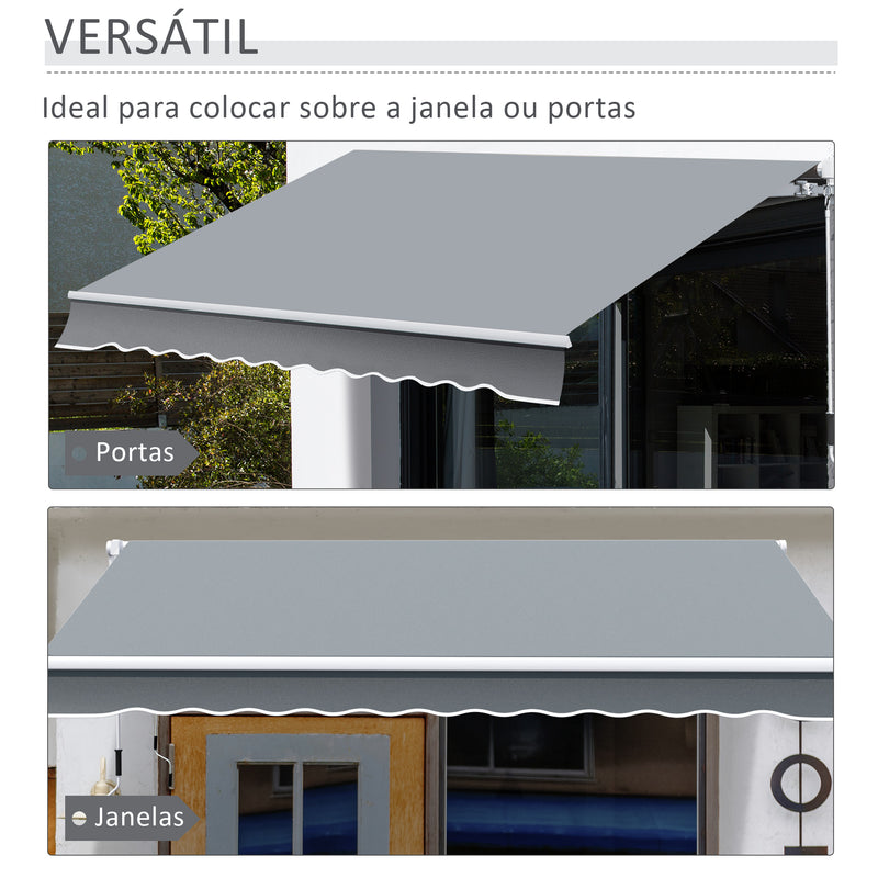 Toldo Manual Retrátil com Manivela 295x245cm Toldo Enrolável Alumínio com Proteção Solar para Janela Portas Balcão Terraço Exterior Cinza