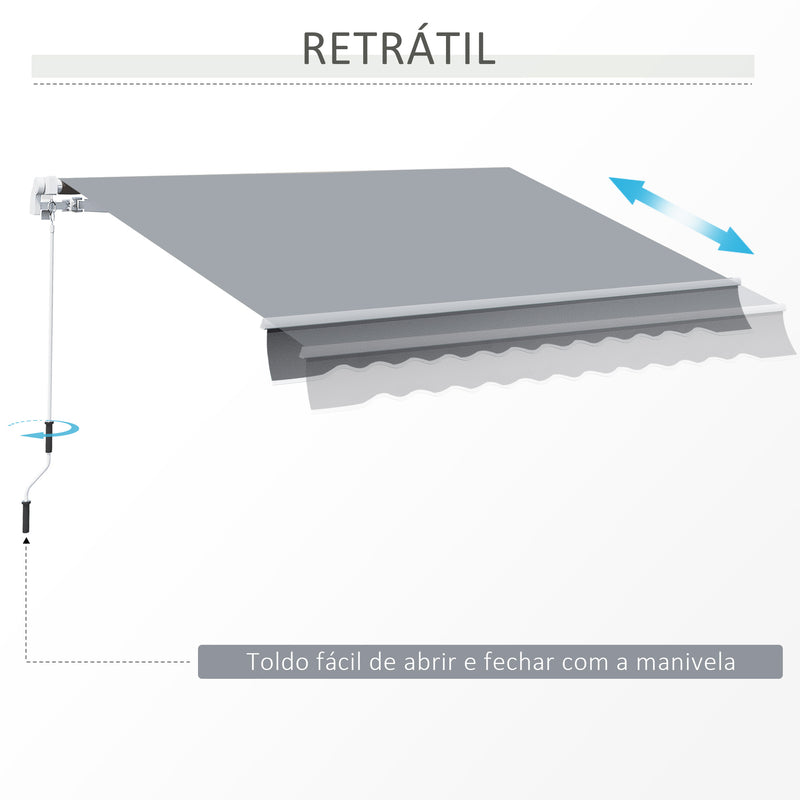 Toldo Manual Retrátil com Manivela 295x245cm Toldo Enrolável Alumínio com Proteção Solar para Janela Portas Balcão Terraço Exterior Cinza