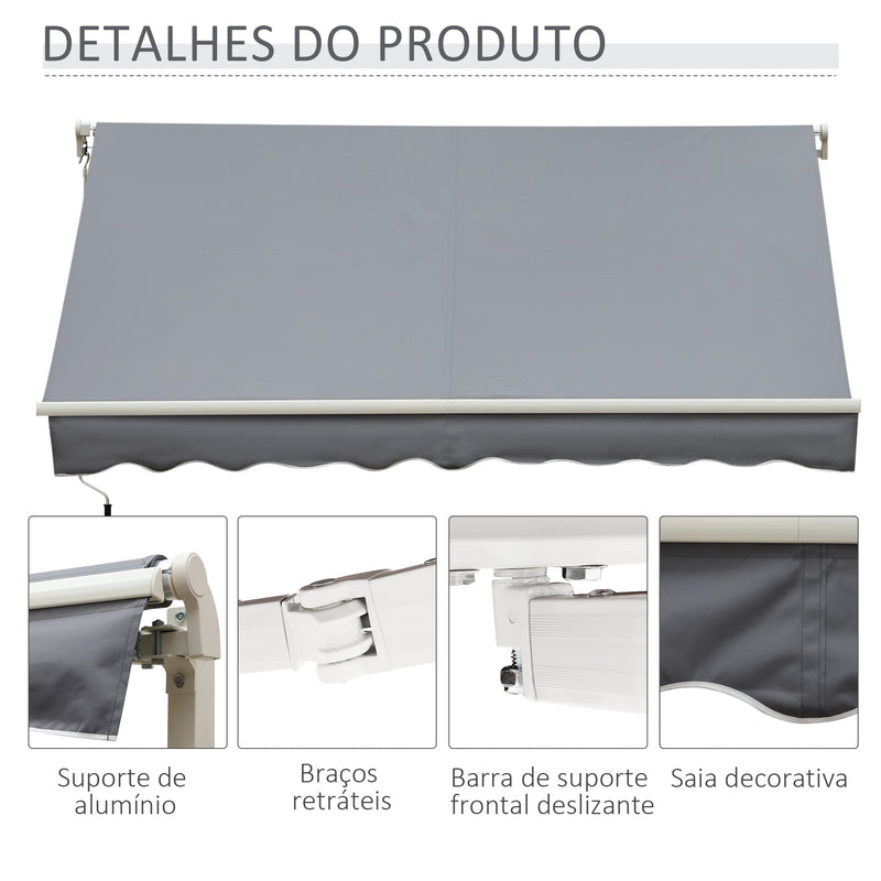 Toldo Manual Retrátil com Manivela 295x245cm Toldo Enrolável Alumínio com Proteção Solar para Janela Portas Balcão Terraço Exterior Cinza