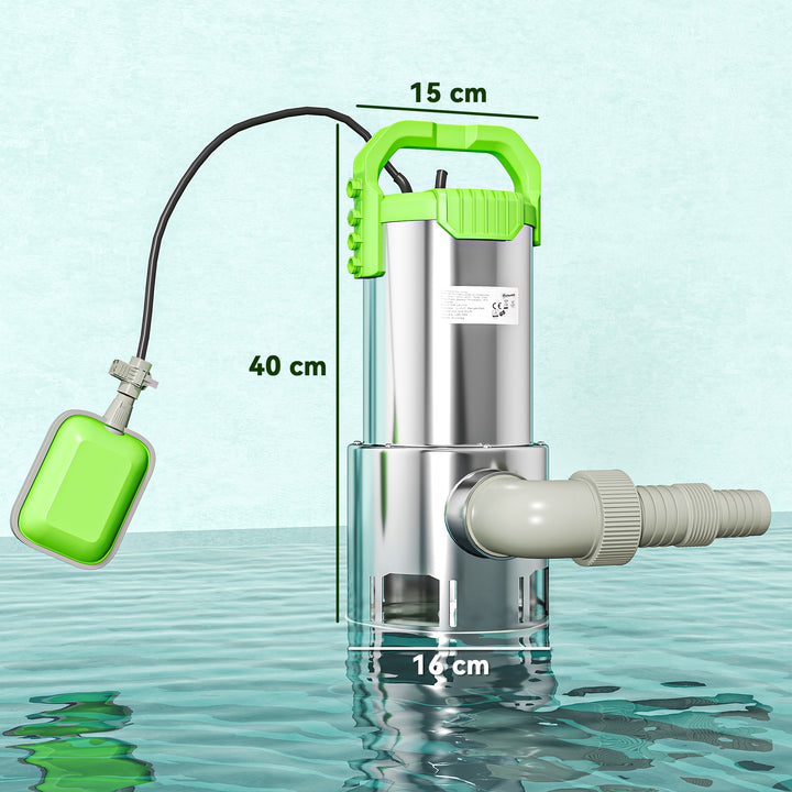 Bomba de Águas 1100W Bomba Submersível de Águas Residuais com Capacidade de 18000 l/h Interruptor de Flutuador e Conector Universal para Drenagem de Piscinas Tanques Banheiras 16x15x40 cm Prata