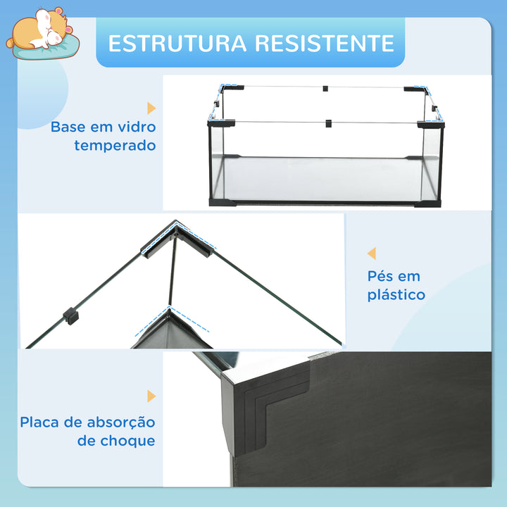 Gaiola para Hamster Gaiola para Roedores Pequenos com Fundo de Vidro Plataformas Comedouro Bebedouro Casa Rampas e Roda de Exercício 60x40x54,5 cm Preto
