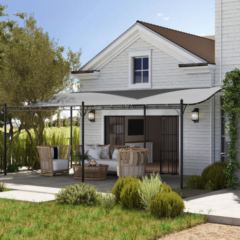 Pérgola de Parede de Jardim 3x6 m Pérgola de Jardim com Telhado Inclinado Orifícios de Drenagem e Estrutura Metálica Resistente às Intempéries para Pátio Terraço Varanda Cinzento Escuro