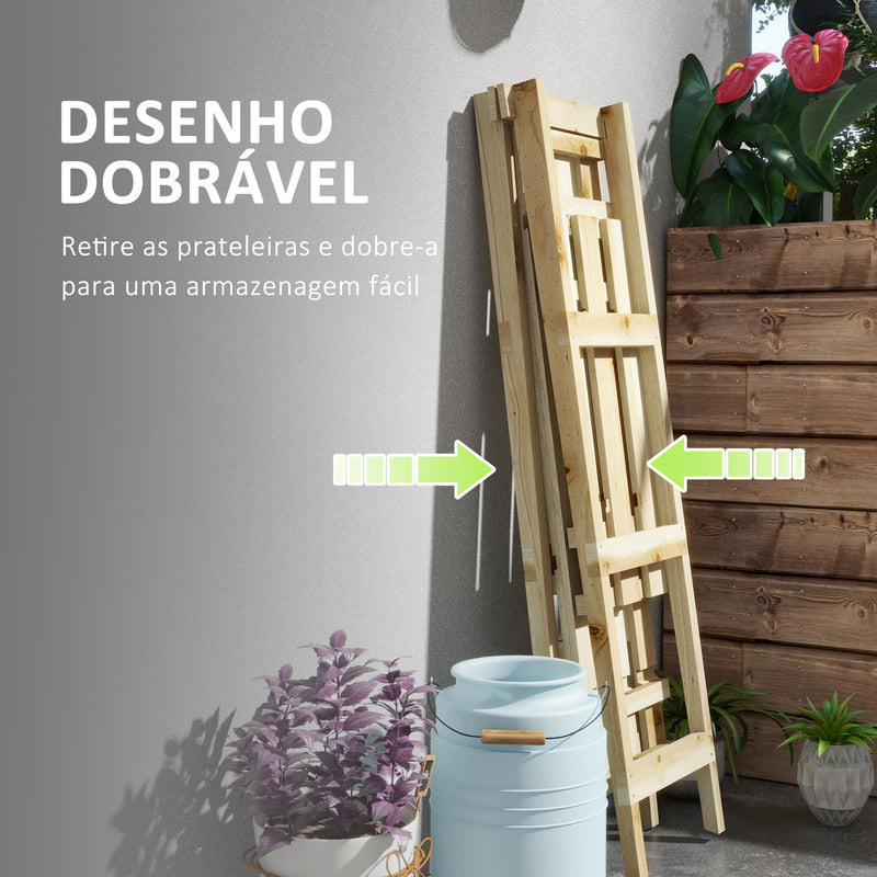 Suporte de Madeira para Plantas Dobrável Estante Decorativo para Vasos de 3 Níveis com Estrutura em Forma de A para Jardim Pátio Varanda 100x36x112 cm Natural