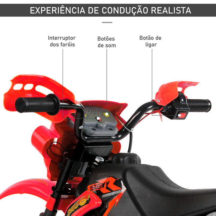 Mota Elétrica para Crianças Mota Elétrica Infantil Bateria 6V para Crianças acima de 3 Anos com Rodas de Apoio 102x53x66 cm Vermelho e Preto