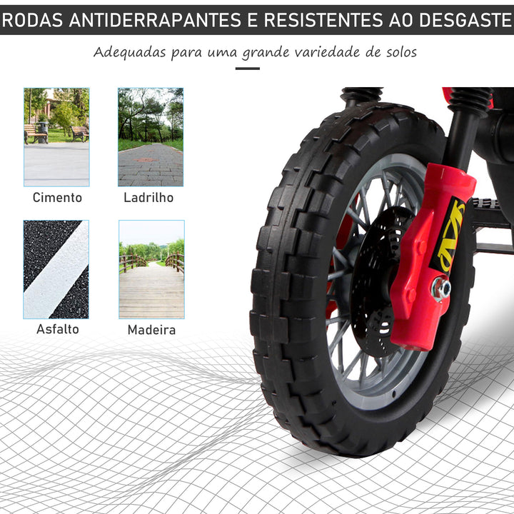 Mota Elétrica para Crianças Mota Elétrica Infantil Bateria 6V para Crianças acima de 3 Anos com Rodas de Apoio 102x53x66 cm Vermelho e Preto