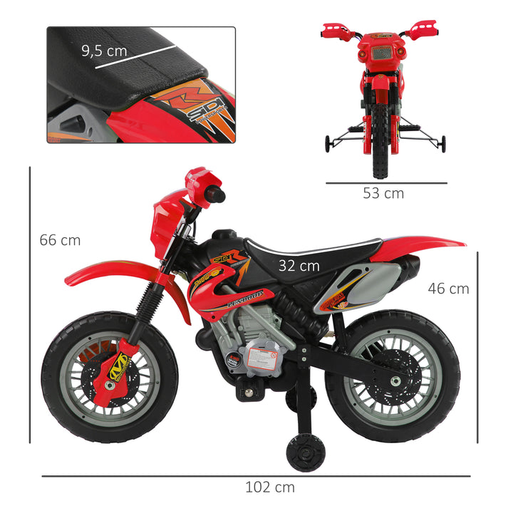 Mota Elétrica para Crianças Mota Elétrica Infantil Bateria 6V para Crianças acima de 3 Anos com Rodas de Apoio 102x53x66 cm Vermelho e Preto