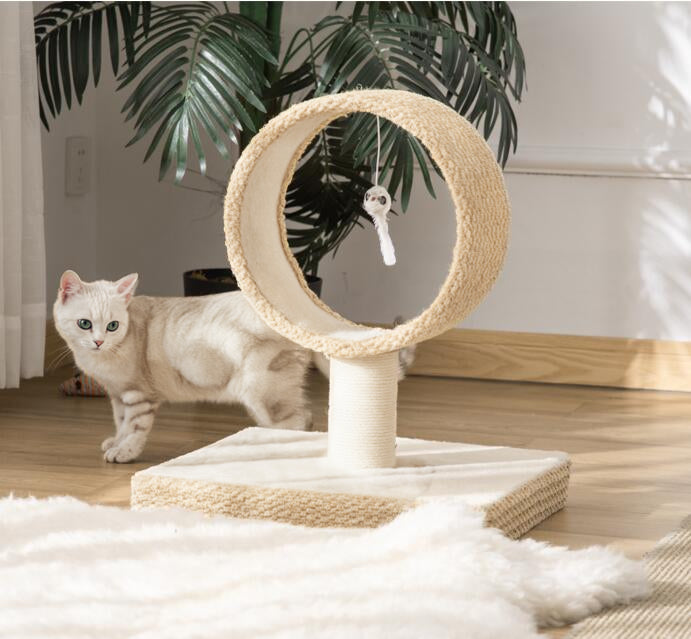 Árvore para Gatos Pequenos Torre de Arranhar de Gato com Túnel Superior Poste Arranhador de Juta Natural e Brinquedo Suspenso 61x41x50cm Bege