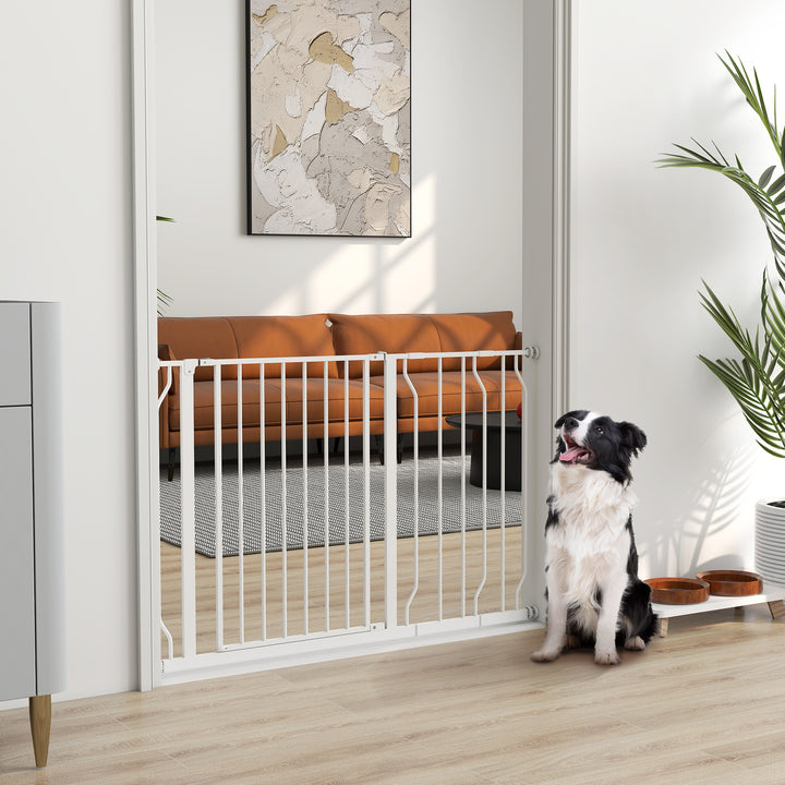 Barreira de Segurança para Cães Extensível para Escadas e Portas 75-115cm com 2 Extensões e 10-20cm Montagem a Pressão Aço Altura 76cm Branco