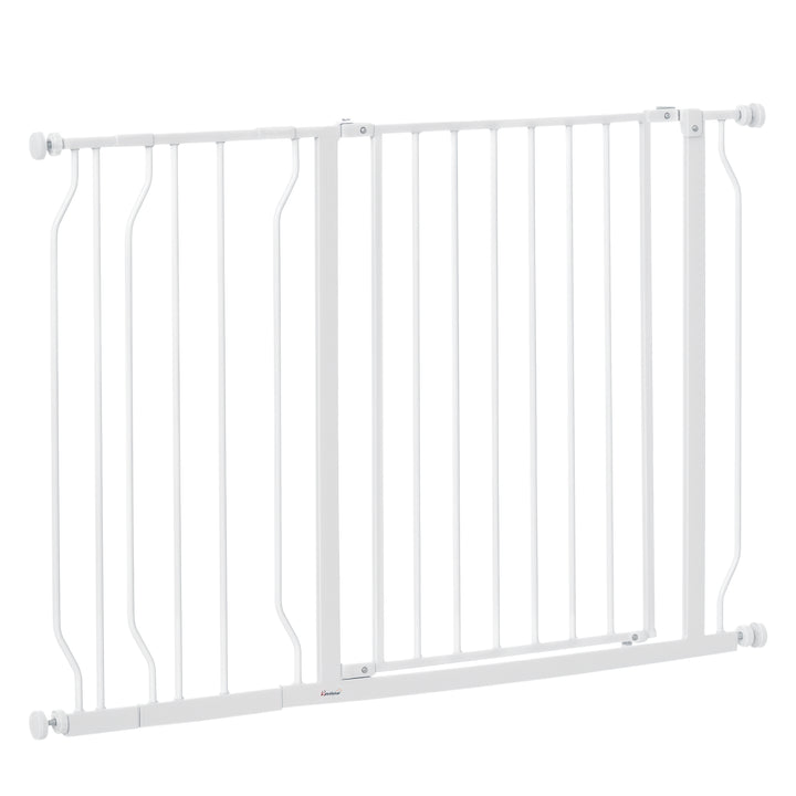 Barreira de Segurança para Cães Extensível para Escadas e Portas 75-115cm com 2 Extensões e 10-20cm Montagem a Pressão Aço Altura 76cm Branco