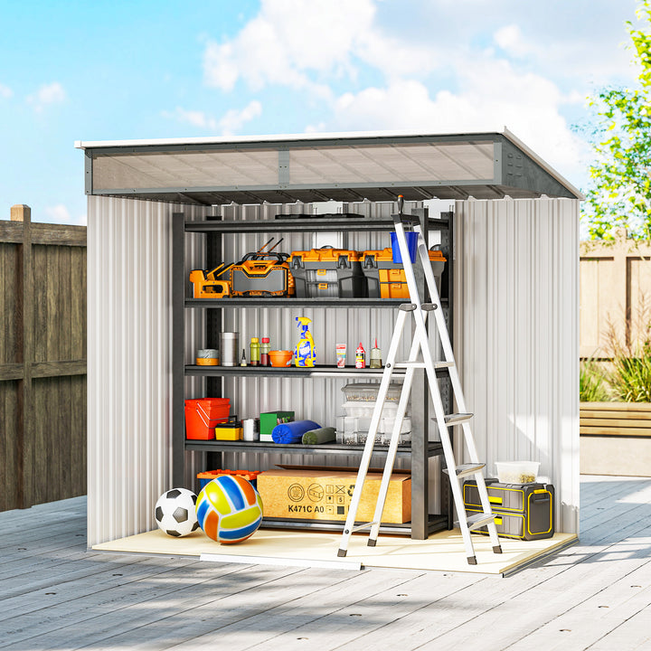 Abrigo de Jardim Exterior 2 m² 195x122x181,5 cm Abrigo Metálico com Base SEM CHÃO 2 Portas de Correr Janelas e Ganchos para Ferramentas Cinza Claro