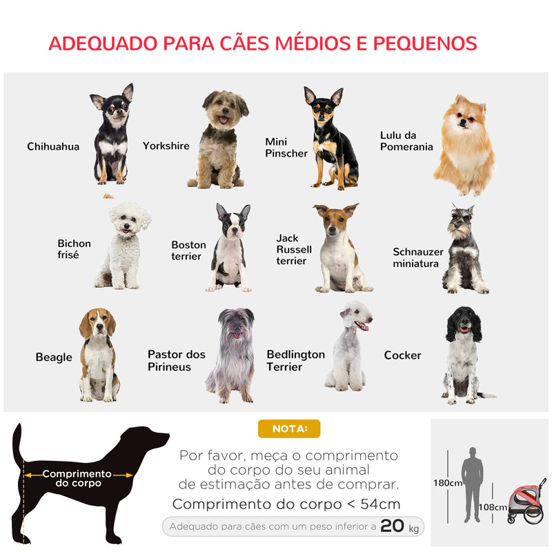 Reboque de Bicicleta para Cães 2 em 1 Transporte para Animais de Estimação com Porta Enrolável Janelas Cinto de Segurança Bandeira e 6 Refletores 140x72,5x108 cm Vermelho