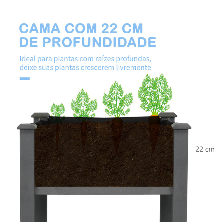 Horta Elevada de Madeira 122,5x56,5x76 cm Mesa de Cultivo com Tecido não Tecido e 4 Orifícios de Drenagem para Cultivo de Plantas e Flores Madeira