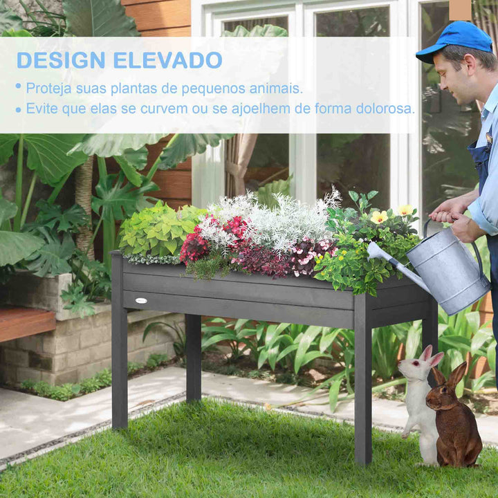 Horta Elevada de Madeira 122,5x56,5x76 cm Mesa de Cultivo com Tecido não Tecido e 4 Orifícios de Drenagem para Cultivo de Plantas e Flores Madeira