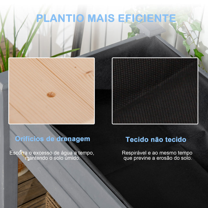 Horta Elevada de Madeira 122,5x56,5x76 cm Mesa de Cultivo com Tecido não Tecido e 4 Orifícios de Drenagem para Cultivo de Plantas e Flores Madeira