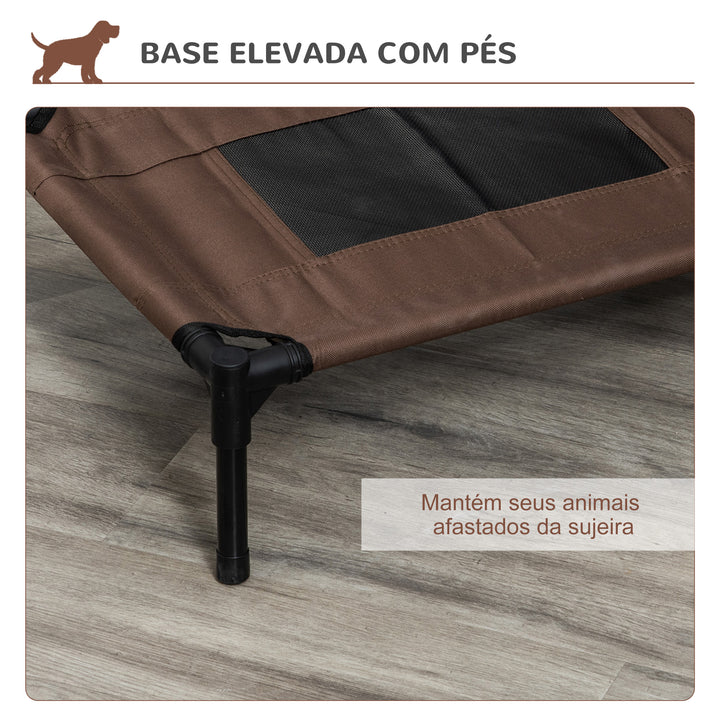Cama para Animais de Estimação Cama Elevada para Cães Gatos Portátil Tecido Transpirável para Exterior Interior 64x46x18cm Marrom
