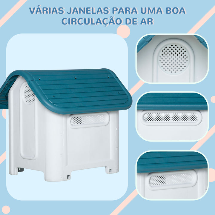 Casa para cães pequenos com respiradouros resistente para uso interno e externo 59x75x66 cm Azul e cinza
