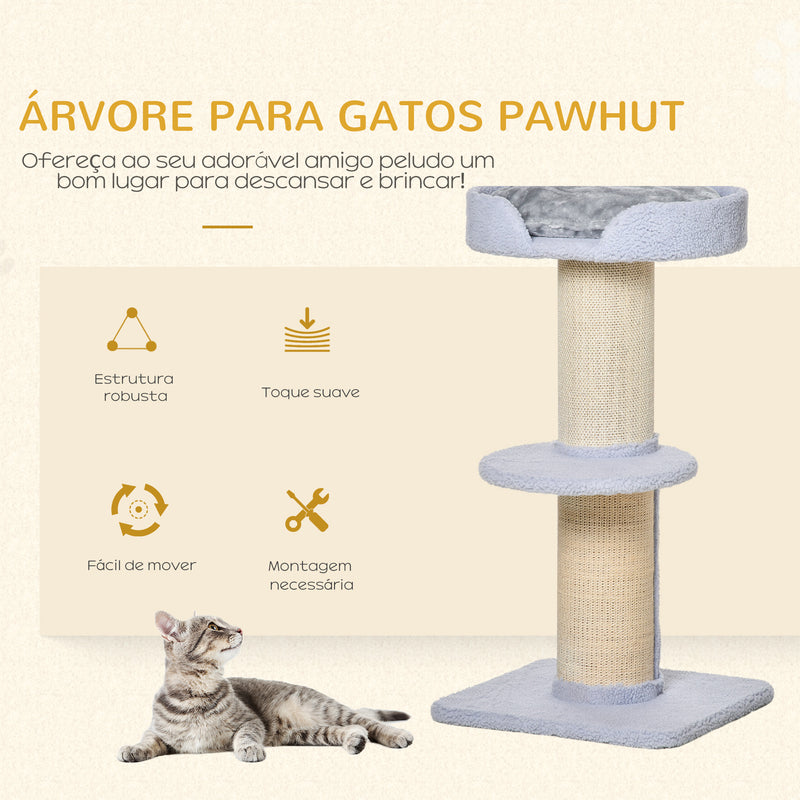 Arranhador para Gatos Altura 91 cm Arranhador para Gatos de 3 Níveis com Ninho Plataforma e Poste de Sisal 45x45x91 cm Azul Claro