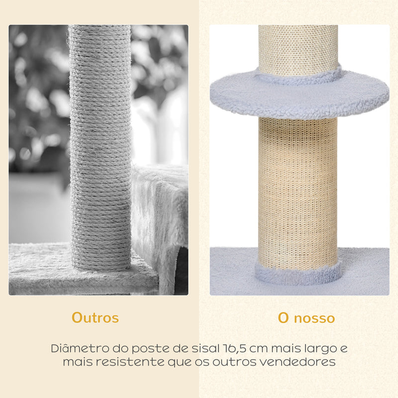 Arranhador para Gatos Altura 91 cm Arranhador para Gatos de 3 Níveis com Ninho Plataforma e Poste de Sisal 45x45x91 cm Azul Claro