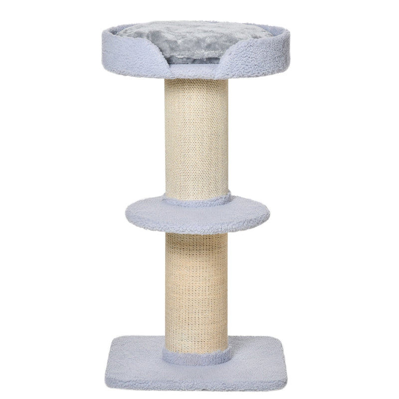 Arranhador para Gatos Altura 91 cm Arranhador para Gatos de 3 Níveis com Ninho Plataforma e Poste de Sisal 45x45x91 cm Azul Claro