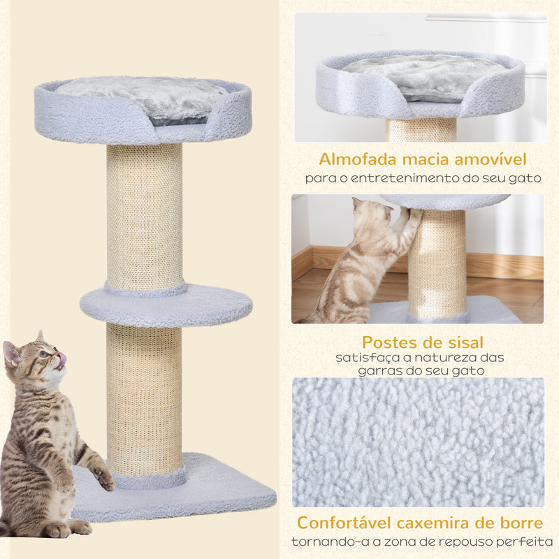 Arranhador para Gatos Altura 91 cm Arranhador para Gatos de 3 Níveis com Ninho Plataforma e Poste de Sisal 45x45x91 cm Azul Claro