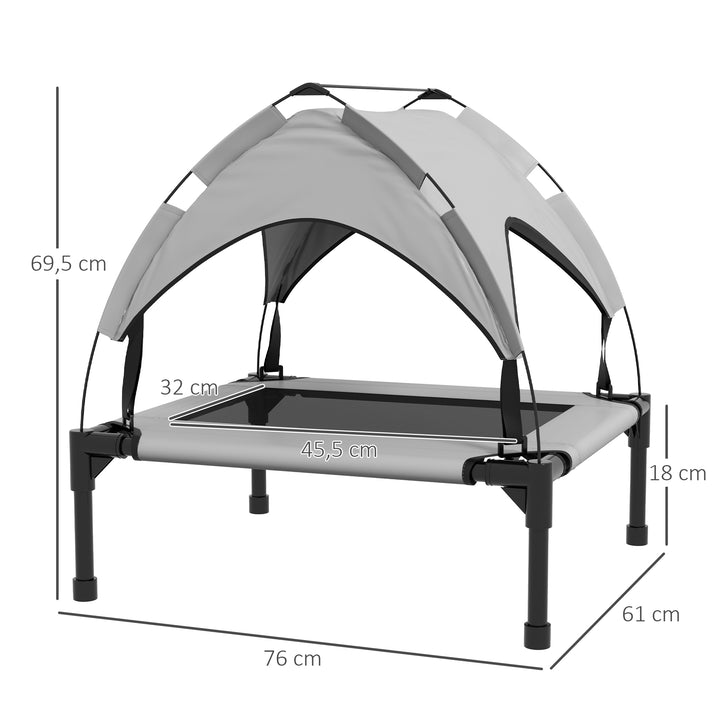 Cama para Cães Elevada com Toldo Cama para Cães Médios com Estrutura de Aço e Bolsa de Transporte para Interior e Exterior 76x61x69,5 cm Cinzento Claro