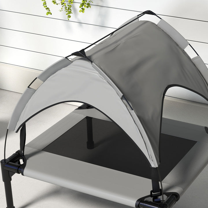 Cama para Cães Elevada com Toldo Cama para Cães Médios com Estrutura de Aço e Bolsa de Transporte para Interior e Exterior 76x61x69,5 cm Cinzento Claro