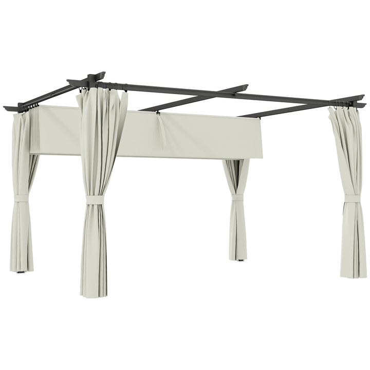 Pérgola com Teto Retrátil 3,9x3x2,2 m Pérgola de Alumínio com Paredes Laterais Tecido de Poliéster Anti UV Resistente a Água Pérgola para Jardim Pátio Creme