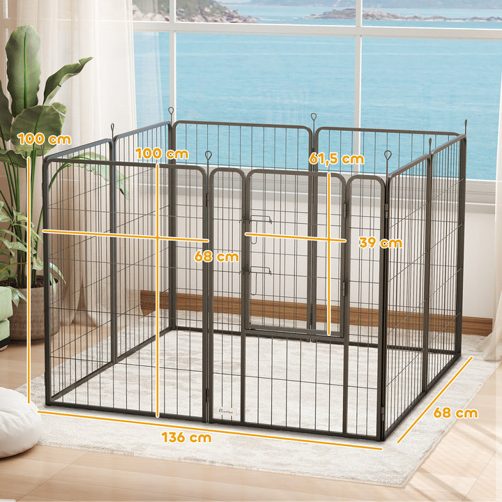 Parque para Cães de 8 Painéis 68x100 cm Parque Dobrável para Cães Médios com Porta Fecho e Estacas para Interior e Exterior Preto