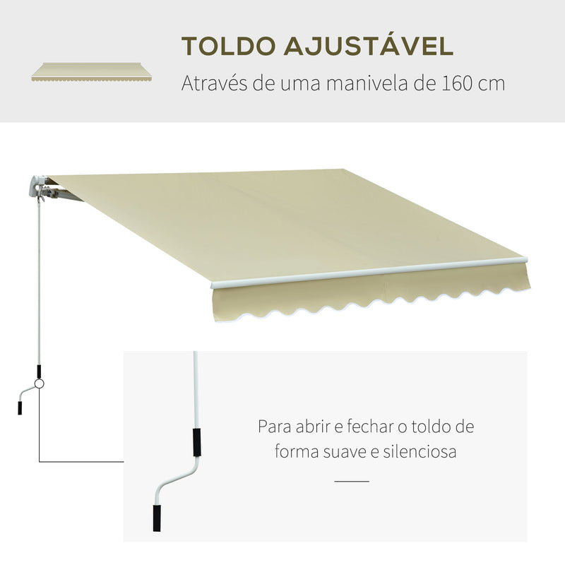 Toldo Manual Dobrável de Alumínio Toldo para Varanda com Ângulo Ajustável e Manivela para Exterior Jardim 295x250 cm Bege