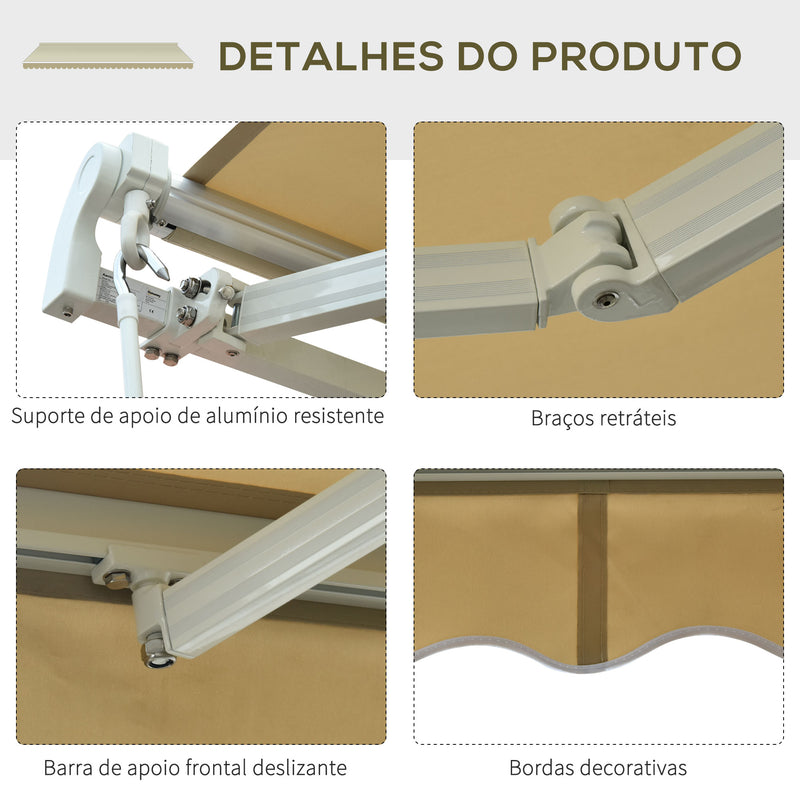 Toldo Manual Dobrável de Alumínio Toldo para Varanda com Ângulo Ajustável e Manivela para Exterior Jardim 295x250 cm Bege