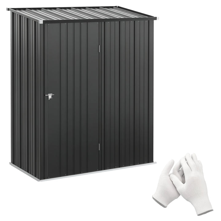 Abrigo de Jardim 1,34m² 161,5x94,5x196 cm Abrigo de Exterior de Aço Galvanizado com Porta e Fechadura para Armazenamento de Ferramentas Preto