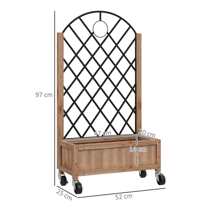 Conjunto de 2 Jardineiras de Exterior Jardineiras com Treliça Metálica para Plantas Trepadeiras Vasos com Rodas para Jardim Pátio 52x25x97 cm Madeira