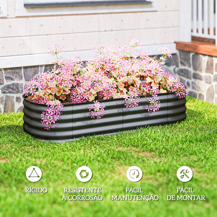 Caixa de Plantio de Exterior Grande em Aço Galvanizado para Cultivo de Plantas Floreira Exterior com Bordas de Segurança Montagem Fácil Resistente às Intempéries 150x62x30 cm Cinzento