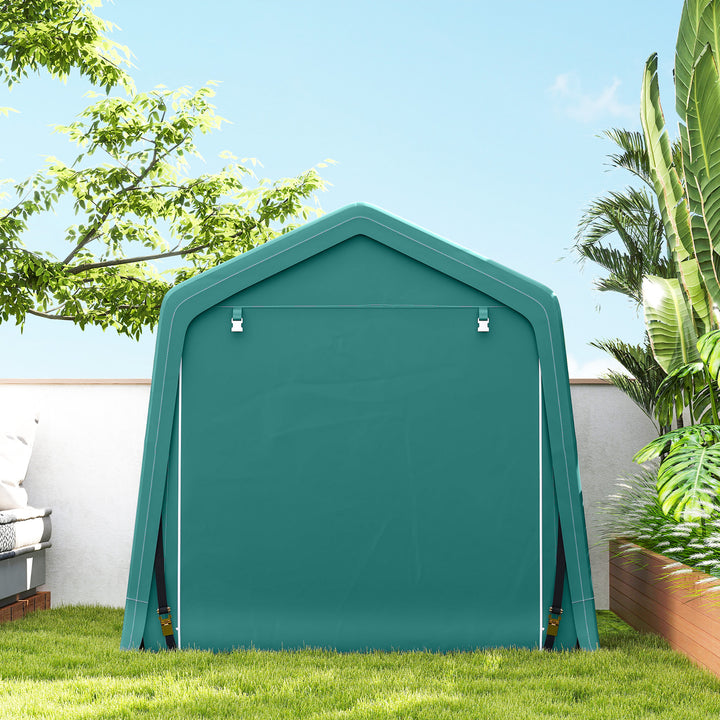 Abrigo de Exterior para Ferramentas Bicicleta 2,4x2x2,02 m Abrigo de Armazenamento com 2 Portas com Fecho de Correr Impermeável Anti-UV para Jardim Verde