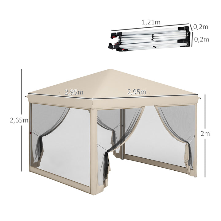 Tenda Dobrável 3x3 para Exterior Tenda Portátil de Jardim com Mosquiteiras Bolsa de Transporte Estrutura de Aço e Tecido Oxford Resistente para Festas Campismo Bege