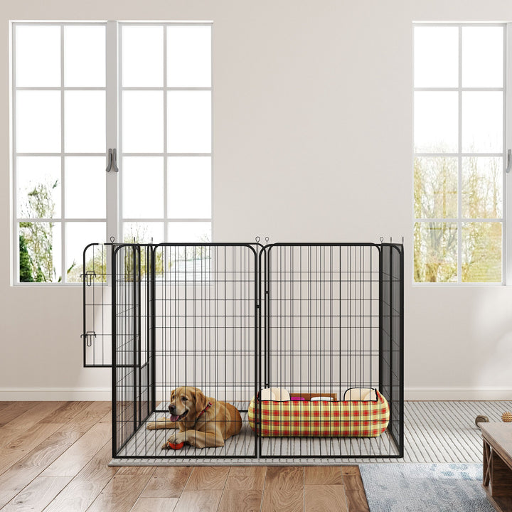 Parque para Animais de Estimação com 8 Painéis 80x120 cm Parque para Cães Dobrável com Porta e Dupla Trava Preto