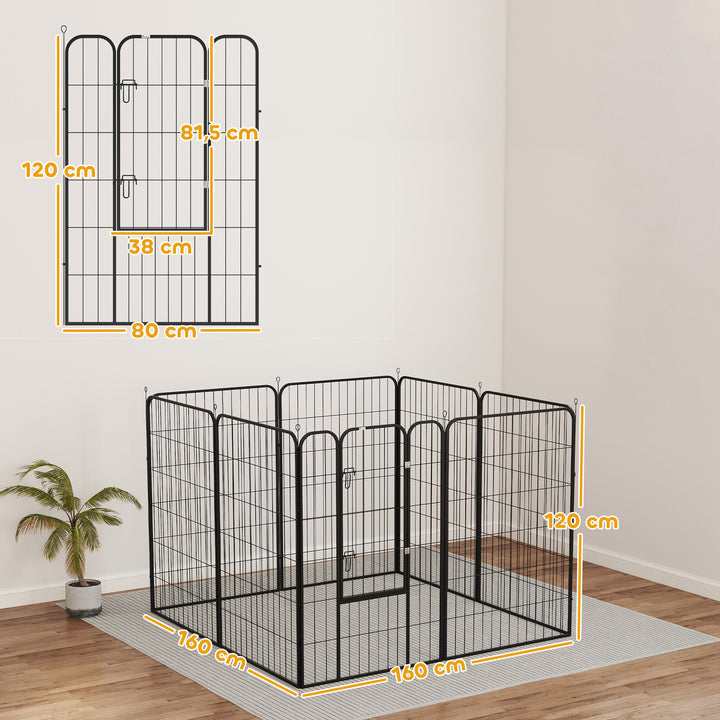 Parque para Animais de Estimação com 8 Painéis 80x120 cm Parque para Cães Dobrável com Porta e Dupla Trava Preto